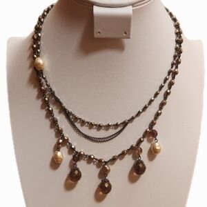 Chic Layered Necklace with Gold and Brown Beads